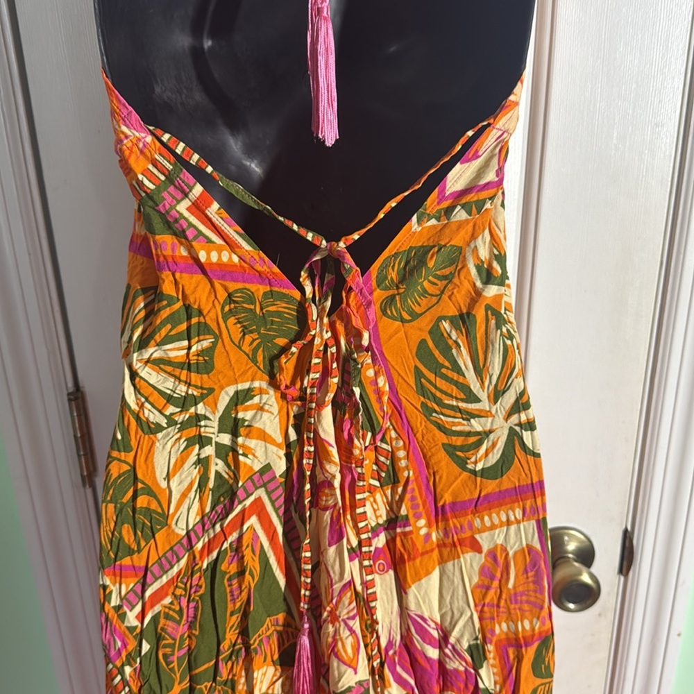 Favela Hype Pink Floral Halter Hi-Lo Dress Brazilian DesignerTropical Size Small - Picture 9 of 13